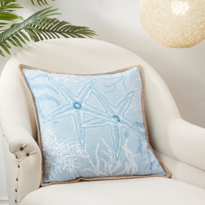 Blue Cotton Starfish Coastal Throw Pillow Cover 20"x20"