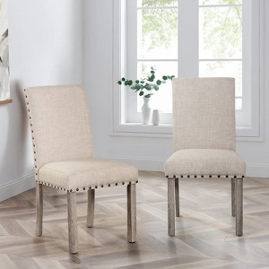 A Set of 2 Log Rural Style Dining Chair,Linen Upholstered Armless Chair Solid Wood Legs-Morden Fort - 1 of 4