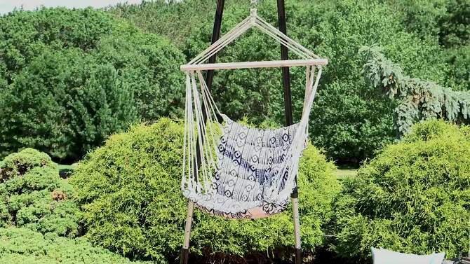Sunnydaze Outdoor Polycotton Fabric Padded Hanging Hammock Chair with Hardwood Spreader Bar - Boho Print, 2 of 11, play video