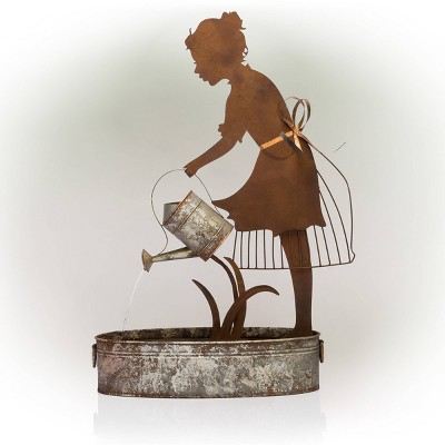 Farm Girl Silhouette Watering Can Metal Fountain - Alpine Corporation