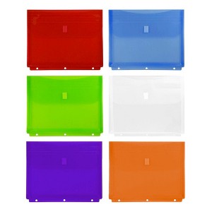 JAM PAPER Plastic 3 Hole Punch Binder Envelopes with Hook & Loop - Letter Booklet - 9 1/2 x 11 1/2 with 1 Inch Expansion - Assorted Colors - 12/Pack - 1 of 1