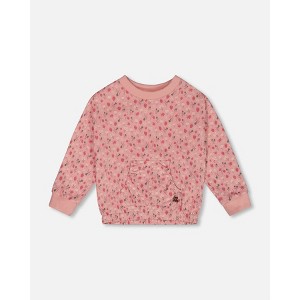 Deux par Deux Girl Printed French Terry Sweatshirt Old Pink and Flowers - 1 of 4