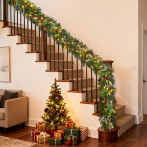 Christmas Garland with Lights&Christmas Wreaths for Front Door Set,Christmas Decoration with Pine Cones - 1 of 4