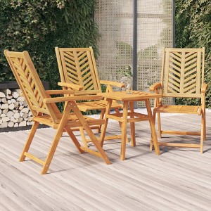 vidaXL Set of 3 Solid Acacia Wood Reclining Patio Chairs - Adjustable Backrest Positions, Elegant Diagonal Slat Design for Garden and Terrace - Brown - 1 of 4