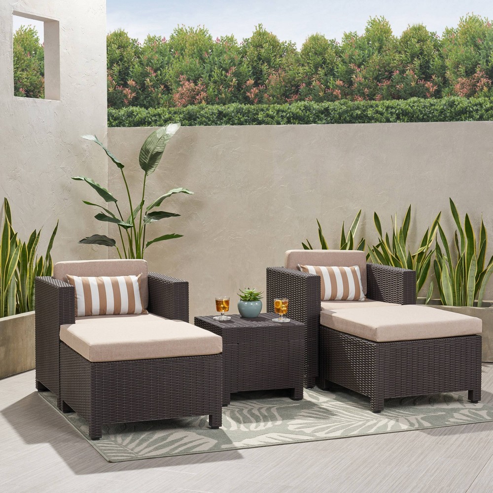 Waverly 5pc Faux Wicker Chat Set Dark Brown Beige Christopher Knight Home