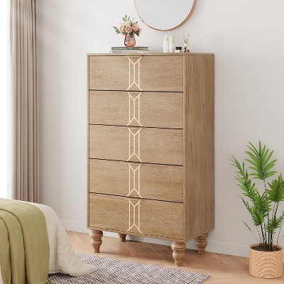 5-Drawer Dresser with Vintage Floral Pattern, Chest of Drawer for Bedroom, Living Room and Entryway