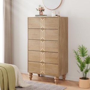 5-Drawer Dresser with Vintage Floral Pattern, Chest of Drawer for Bedroom, Living Room and Entryway - 1 of 4