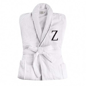 Modern Cotton Absorbent Traditional Adult Unisex Solid with Monogram Bath Robe by Blue Nile Mills - 1 of 4