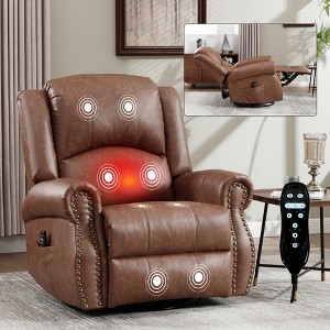 KWPZQEB Manual Recliner Chair, Big Mans Recliner Chairs for Adults with Heat Massage, Vintage Glider Recliner w/ Rocker&Swivel for Living Room - 1 of 4