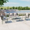 4-Piece Outdoor Patio Seating Set, Rope Woven Backrest Chair with Coffee Table, Iron Frame Chairs with Foam Cushions and Pillows-Cuddlewood - 2 of 4