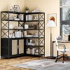 Acekool 6-Tier Corner Bookshelf with Metal Frame & Rattan Door Cabinet, Large Farmhouse L-Shaped Bookcase for Home and Office – Available in Black - 4 of 4