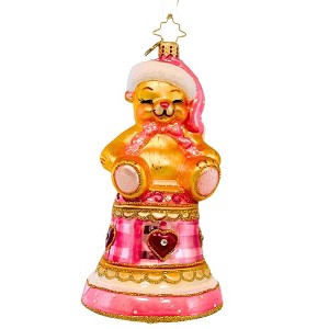 Christopher Radko 6.5 Inch Baby Bear Bell Christmas Tree Ornament , Pink Santa Hat Christmas (1PC) - 1 of 3