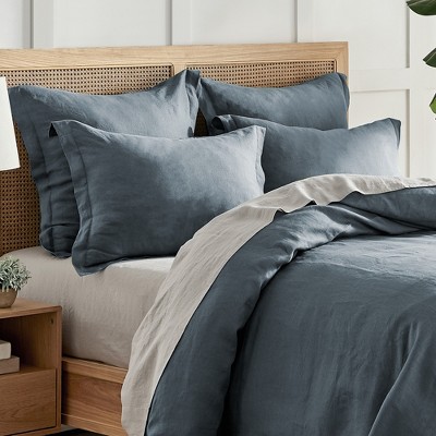 Linen Front/Cotton Back King Quilted Sham - Navy - Levtex Home