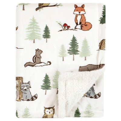 Hudson Baby Infant Boy Plush Blanket with Sherpa Back, Forest Animals, One Size