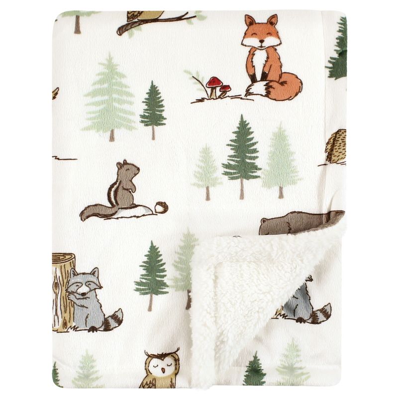 Hudson Baby Infant Boy Plush Blanket with Faux Shearling Back, Forest Animals, One Size, 1 of 4
