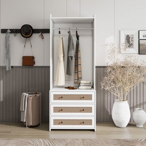 CAVINAS Wardrobe Closet,Armoire with 3 Drawers,Rattan-Top Horizontal Rod,Anti-Tip Device,Protective Foot Pads,Wardrobe Cabinet for Living Room,Bedroom - 1 of 4