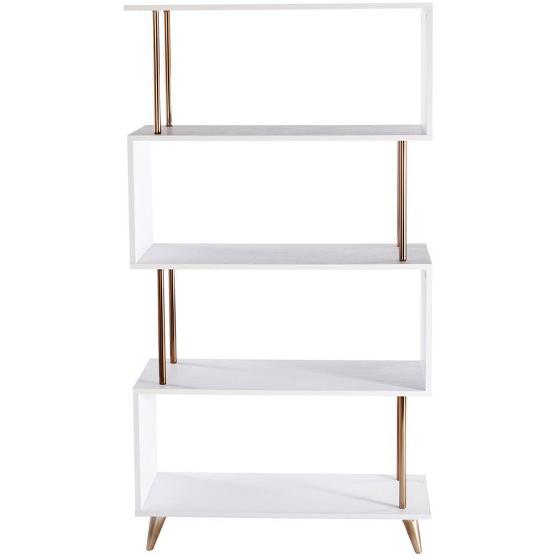 SEI Furniture Beckerman 4 Shelf Bookcase in White and Champagne, 3 of 11