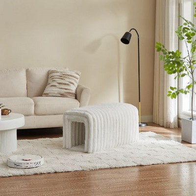 CAVINAS Multifunctional Storage Ottoman Bench with Arch Hollow Design, Plush Cushioned, Cat-Friendly Bench with Storage, Ottoman Footstool