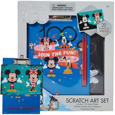 Disney 100 Kids Coloring and Activity Scratch Paper Set for Girls and Boys, 20 Sheet Scratch Art for Kids with Clipboard