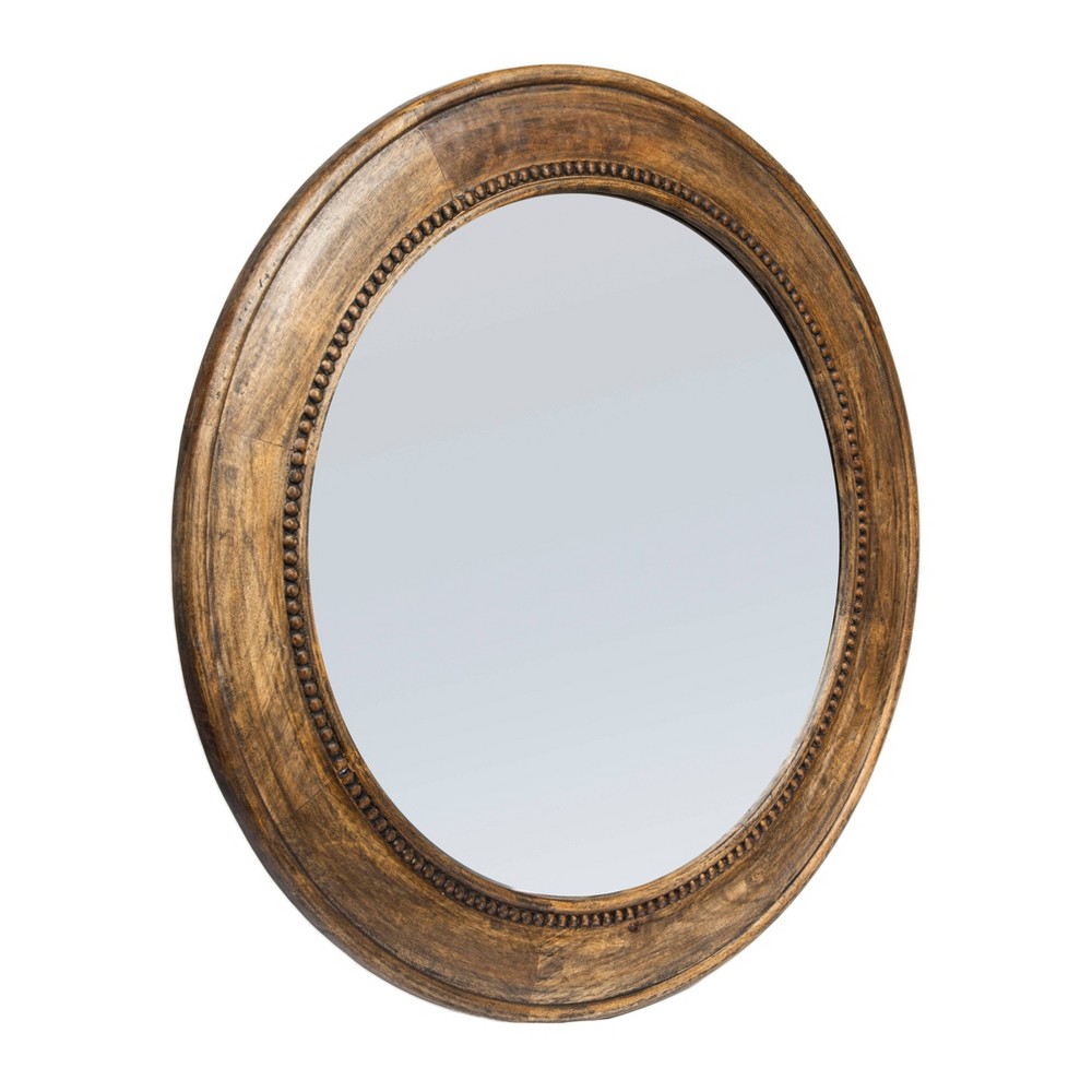Photos - Wall Mirror Storied Home Round Carved Wood Framed  with Hobnail Detail Waln