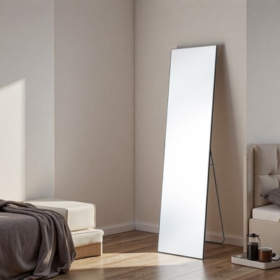 FURNIinspire Full Length Mirrors Floor Standing Mirror, Wall Mirror With Stand Aluminum Alloy Thin Frame For Bedroom, Dressing Room, Black, 16"*59"