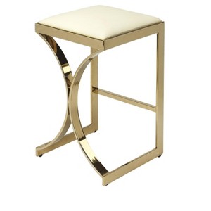 HomeRoots 24" Off White And Gold Faux Leather And Iron Backless Counter Height Bar Chair - 1 of 4