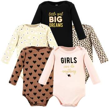 Hudson Baby Infant Girl Cotton Long-Sleeve Bodysuits, Cinnamon Hearts 5 Pack