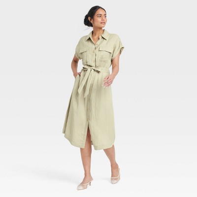 Women's Short Sleeve Midi Utility Shirtdress - A New Day™