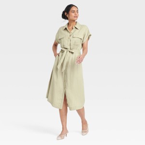 Women's Short Sleeve Midi Utility Shirtdress - A New Day™ - 1 of 3