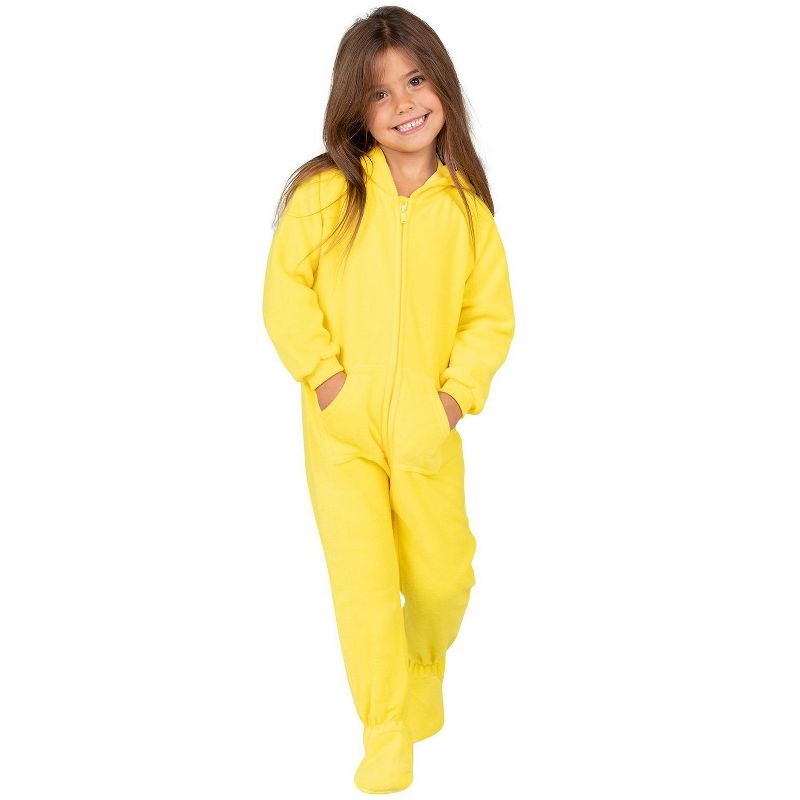 Footed Pajamas - Lemon Yellow Toddler Hoodie Fleece Onesie, 2 of 5