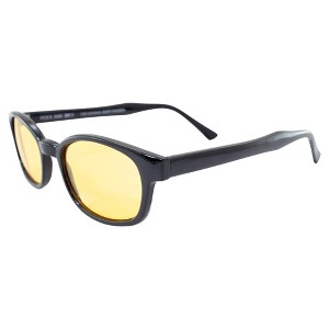 The Original KD's Biker Shades Sunglasses By PCSUN. Black Frame w/ Yellow Lenses - 1 of 4