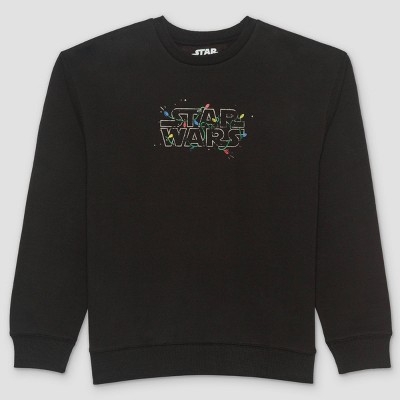 Men's Star Wars Holiday Lights Fleece Pullover Sweatshirt - Black : Target