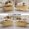 Natural Fluted Lift Top Coffee Table with Hidden Compartment, Wooden Center Table, Modern Oval Lift Tabletop for Home Living Room Office - 2 of 4