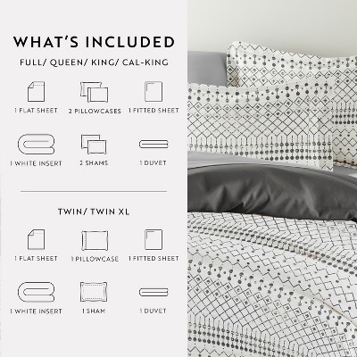 Gray and White Geometric Pattern King/Cal King Duvet Cover Set