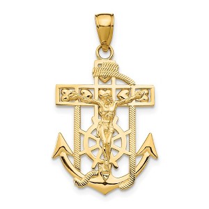 Black Bow Jewelry 14k Yellow or Two-Tone Gold Textured Mariner Crucifix Pendant, 18x33mm - 1 of 4