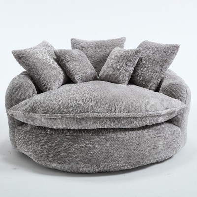 Aukfa 55" Oversized Round Chaise Lounge Chair, Modern Circle/Cloud Sofa Bed, Bean Bag Chair For Living Room