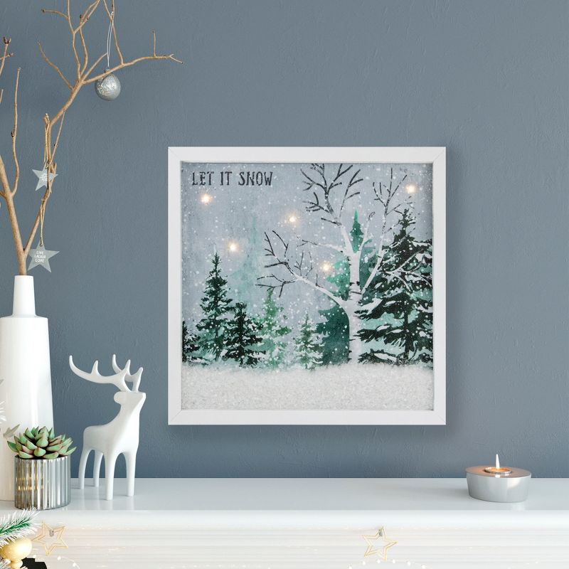Northlight LED Lighted Let it Snow Winter Forest Christmas Canvas Wall Art 10" x 10", 2 of 5