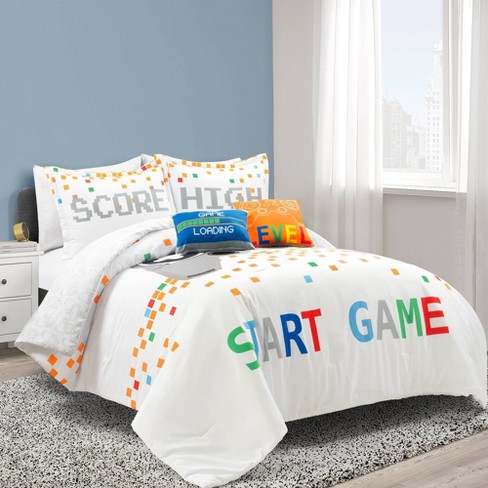 5pc Video Games Reversible Oversized Kids Comforter Bedding Set White Lush Decor Gaming Comforter Full queen Target