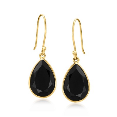 Ross-Simons Onyx Drop Earrings in 10kt Yellow Gold