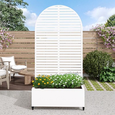 PexFix 72 in. H x 35 in. W White Metal Arch Wall Planter Box with Trellis for Climbing Plants