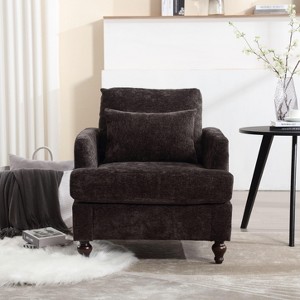 CAVINAS Mid-Century Modern Tufted Club Chair with Wooden Legs,Plush Chenille Fabric Accent Armchair for Living Room,Bedroom,Study - 1 of 4