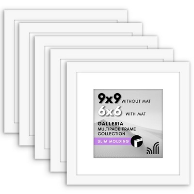 Americanflat 9x9 Picture Frame with Polished Plexiglass - Set of 5 - Use as 6x6 Frame with Mat or Display 9x9 Photo Without Mat - White