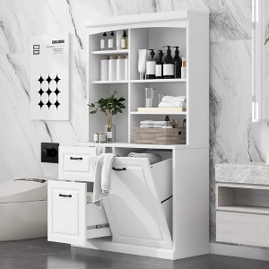 ORRD 70.9" Tall White Linen Tower Tilt-Hamper, Drawers, Adjustable Storage MDF Build, Steel Handles - 1 of 4