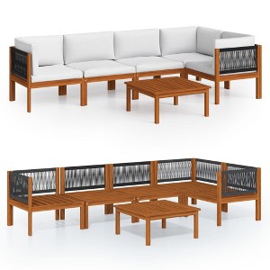 vidaXL Solid Acacia Wood Patio Lounge Set with Cream White Cushions - 6-Piece Outdoor/Indoor Garden Furniture Set - 1 of 4