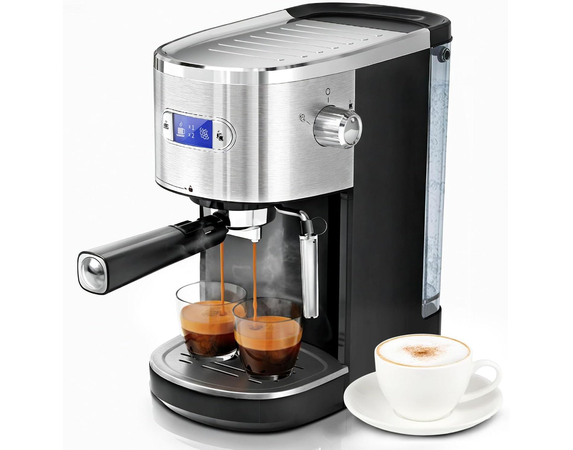 ZAFRO Espresso Machine 20 Bar, Semi-Automatic Professional Coffee Machine for Cappuccino & Latte with Milk Frother Steam Wand,LCD Display,Black