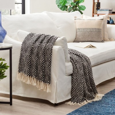 Chanasya Monochrome Cotton Throw Blanket With Tassels (50x65 Inches) Black White Blanket