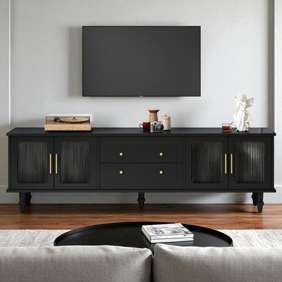 Retro Design TV Stand with Fluted Glass Doors for TVs Up to 78'', Media Console with 2 Drawers and Cabinets, Elegant Entertainment Center