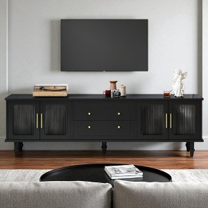 Retro Design TV Stand with Fluted Glass Doors for TVs Up to 78'', Media Console with 2 Drawers and Cabinets, Elegant Entertainment Center - 1 of 4