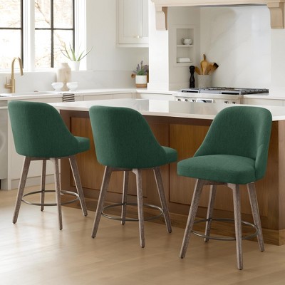 Bekrvio Counter Height Bar Stools Set of 1/2/3/4, 26" Mid-Century Swivel Barstools with Backs - Linen Upholstered Wood Legs,for Kitchen Island Counter