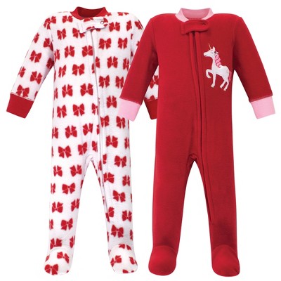 Hudson Baby Infant Girls Fleece Zipper Sleep and Play 2pk, Christmas Unicorn